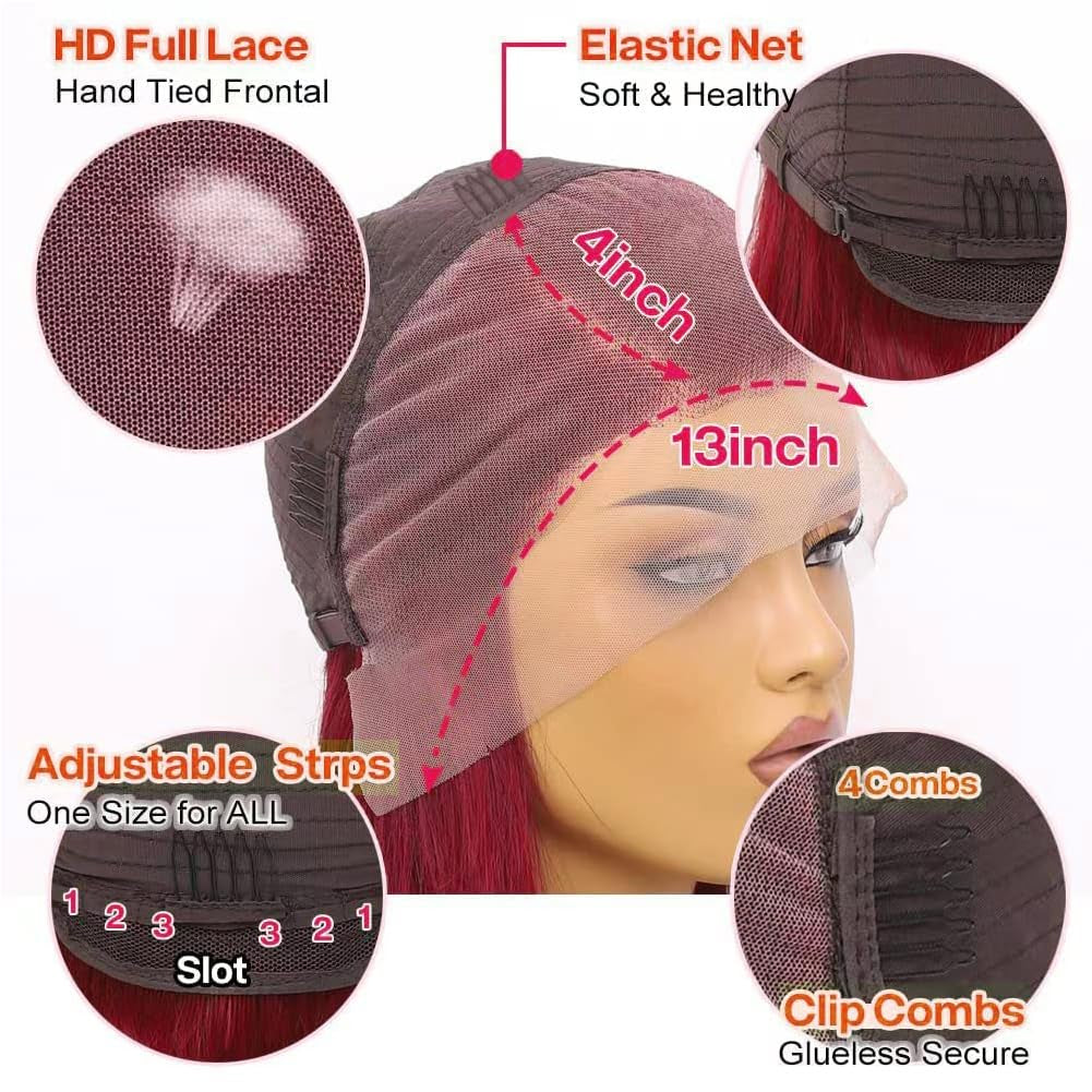 99J Burgundy Human Hair Lace Front Wig - 13X4 Body Wave, 180 Density, HD Transparent, Glueless, Pre-Plucked with Baby Hair, 22 Inch