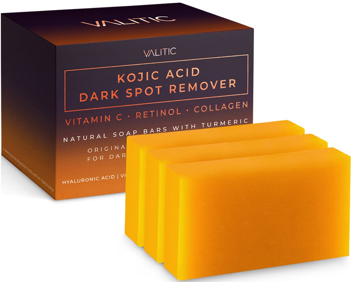 Kojic Acid Dark Spot Remover Soap Bars with Vitamin C, Retinol, Collagen, and Turmeric - Original Japanese Formula Enriched with Hyaluronic Acid, Vitamin E, Shea Butter, and Castile Olive Oil (2 Pack)