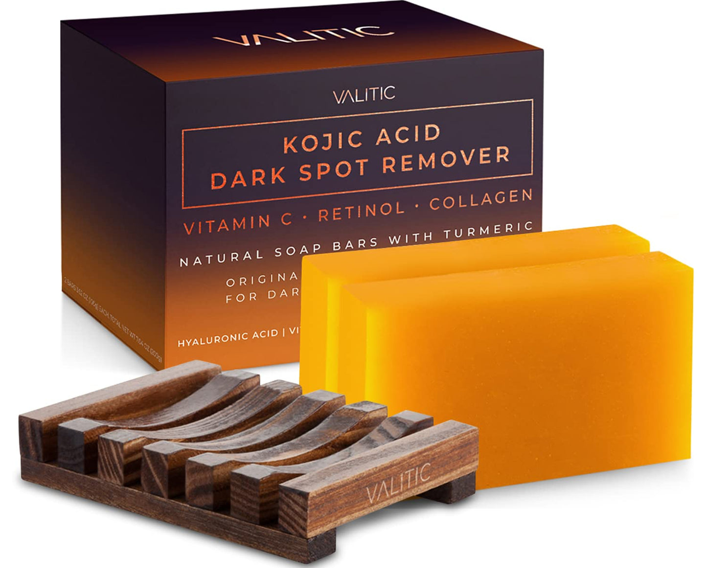 Kojic Acid Dark Spot Remover Soap Bars with Vitamin C, Retinol, Collagen, and Turmeric - Original Japanese Formula Enriched with Hyaluronic Acid, Vitamin E, Shea Butter, and Castile Olive Oil (2 Pack)