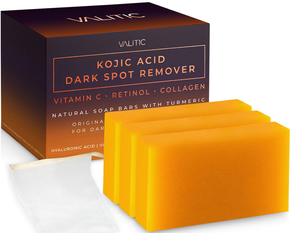 Kojic Acid Dark Spot Remover Soap Bars with Vitamin C, Retinol, Collagen, and Turmeric - Original Japanese Formula Enriched with Hyaluronic Acid, Vitamin E, Shea Butter, and Castile Olive Oil (2 Pack)