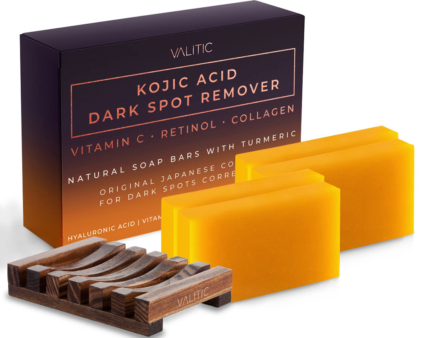 Kojic Acid Dark Spot Remover Soap Bars with Vitamin C, Retinol, Collagen, and Turmeric - Original Japanese Formula Enriched with Hyaluronic Acid, Vitamin E, Shea Butter, and Castile Olive Oil (2 Pack)