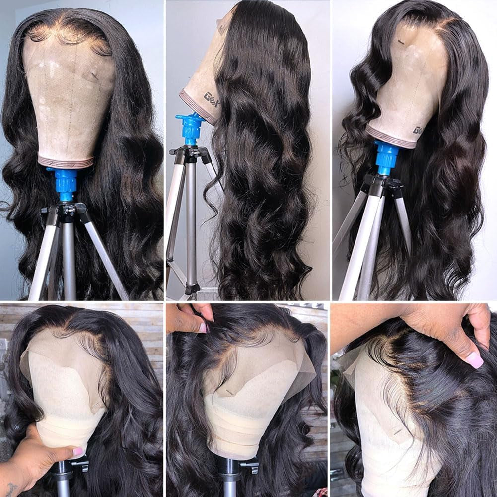 Body Wave 13X4 HD Lace Front Human Hair Wig - 16 Inch Natural Black, 180 Density Glueless Design with Pre-Plucked Hairline and Baby Hair for Women