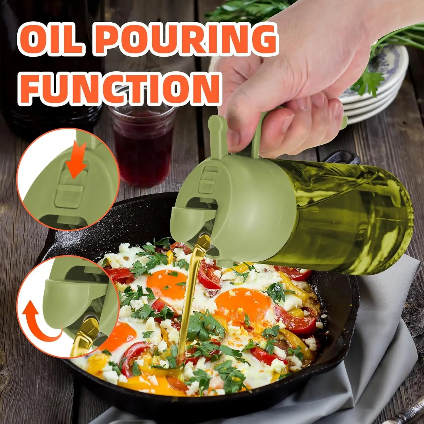 2-in-1 Dark Glass Olive Oil Dispenser and Sprayer - Lightproof Oil Sprayer for Cooking, Salads, and Barbecues