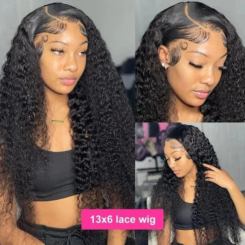 250 Density Deep Wave Lace Front Wig - 13X6 HD Lace Frontal, 4X4 & 13X4 Curly Human Hair Wigs for Women, 360 Pre-Plucked Lace Wig