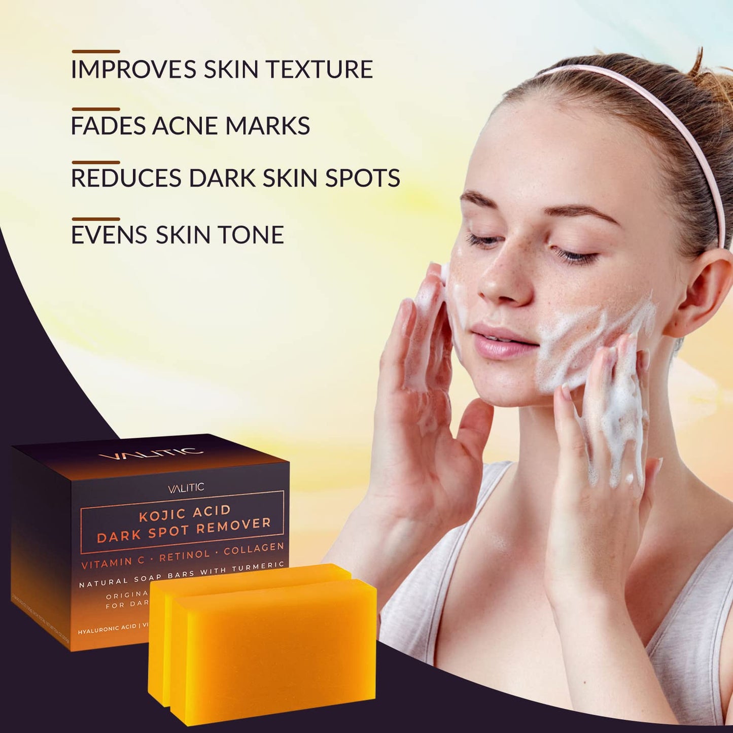 Kojic Acid Dark Spot Remover Soap Bars with Vitamin C, Retinol, Collagen, and Turmeric - Original Japanese Formula Enriched with Hyaluronic Acid, Vitamin E, Shea Butter, and Castile Olive Oil (2 Pack)