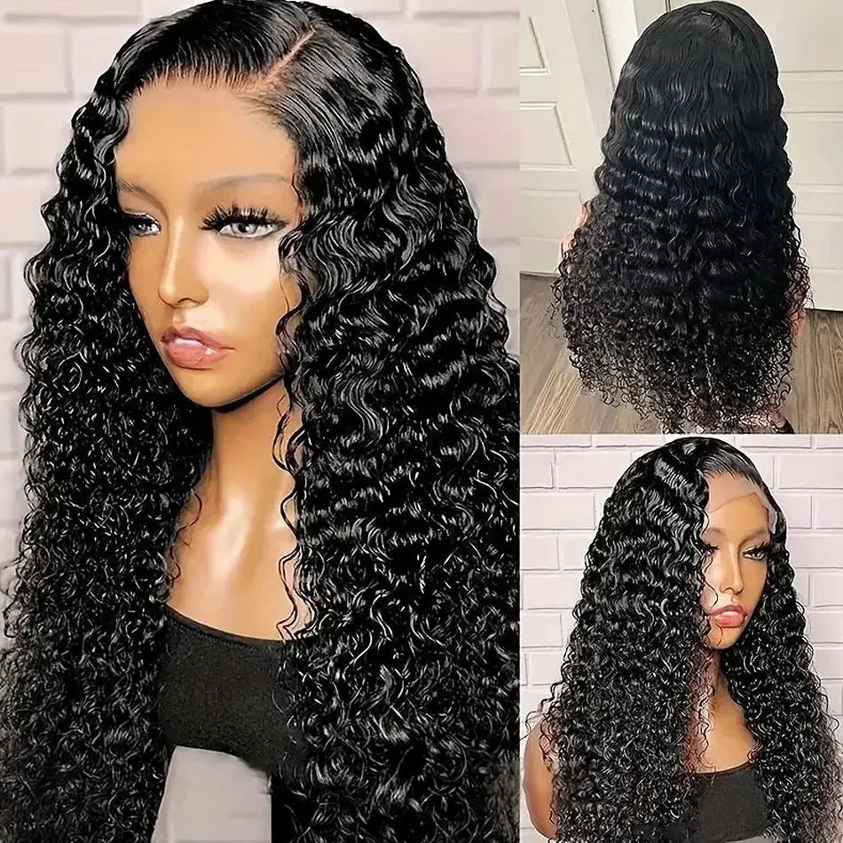 250 Density Deep Wave Lace Front Wig - 13X6 HD Lace Frontal, 4X4 & 13X4 Curly Human Hair Wigs for Women, 360 Pre-Plucked Lace Wig