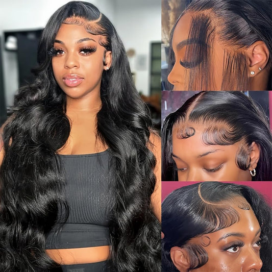 28-Inch 13X6 HD Lace Front Human Hair Body Wave Wig - Glueless, Pre-Plucked, Transparent Lace Frontal Wig for Black Women