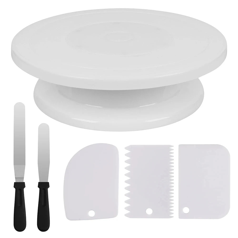 1/6Pcs Cake Turntable Set with 2 Frosting Spatula 3 Icing Smoother Scraper Cake Decorating Kit Baking Supplies Kit for Party