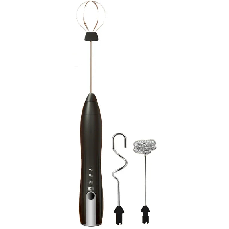 USB Rechargeable Electric Milk Frother with 3 Speed Settings for Coffee, Cappuccino, and Cream Foam Mixing