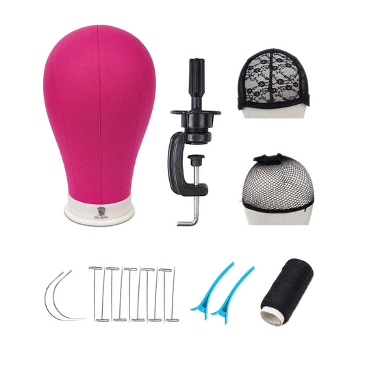 22-Inch Pink Canvas Block Head Mannequin Wig Display Head with Mounting Holes and Stand