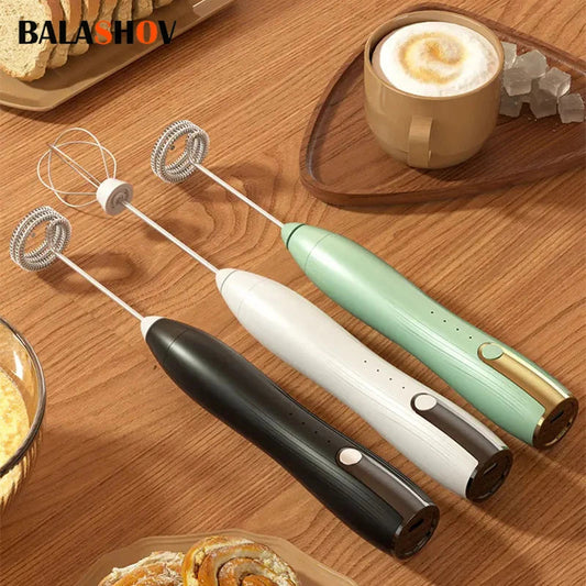 USB Rechargeable Electric Milk Frother with 3 Speed Settings for Coffee, Cappuccino, and Cream Foam Mixing