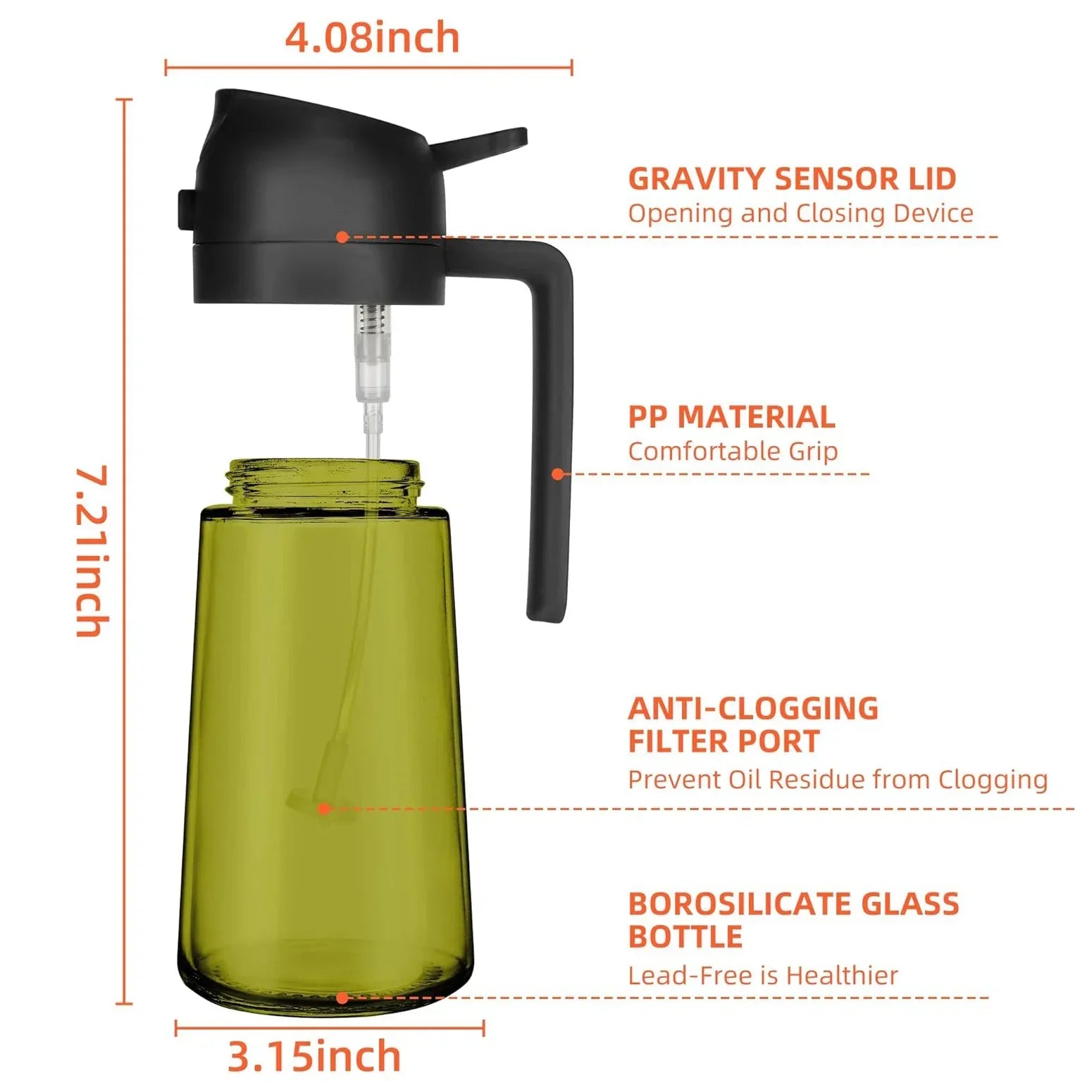 2-in-1 Dark Glass Olive Oil Dispenser and Sprayer - Lightproof Oil Sprayer for Cooking, Salads, and Barbecues