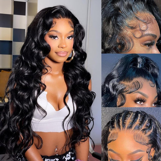 Professional Body Wave Lace Front Wig - 13X4 HD Lace, Pre-Plucked Hairline with Baby Hair, 180% Density, Brazilian Virgin Human Hair, 28 Inch, Glueless Design for Black Women