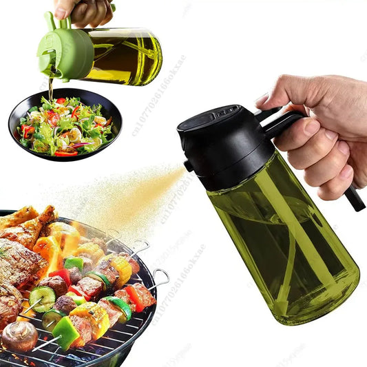 2-in-1 Dark Glass Olive Oil Dispenser and Sprayer - Lightproof Oil Sprayer for Cooking, Salads, and Barbecues
