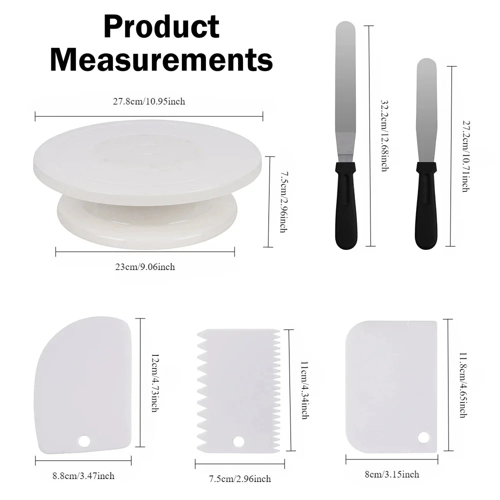 1/6Pcs Cake Turntable Set with 2 Frosting Spatula 3 Icing Smoother Scraper Cake Decorating Kit Baking Supplies Kit for Party