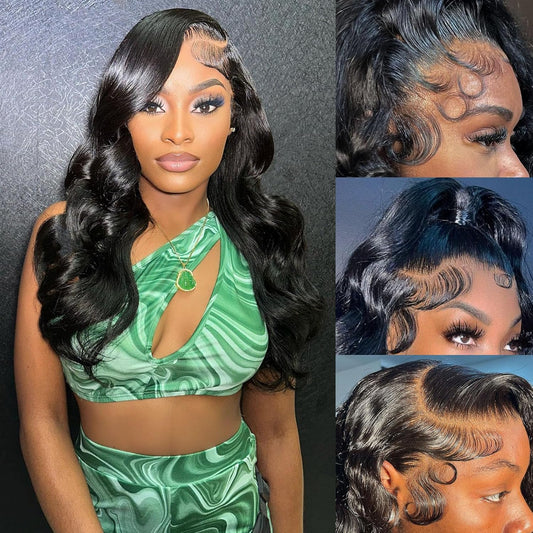 Body Wave 13X4 HD Lace Front Human Hair Wig - 16 Inch Natural Black, 180 Density Glueless Design with Pre-Plucked Hairline and Baby Hair for Women