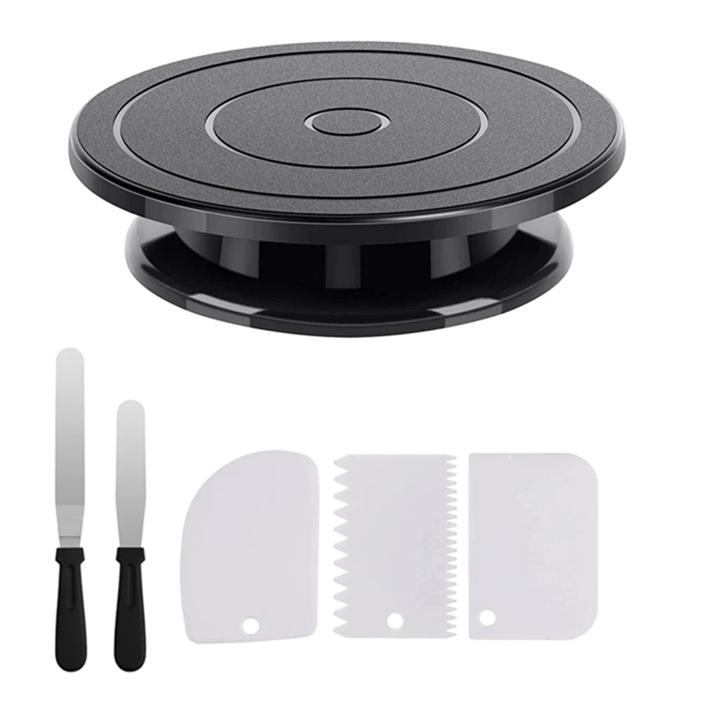 1/6Pcs Cake Turntable Set with 2 Frosting Spatula 3 Icing Smoother Scraper Cake Decorating Kit Baking Supplies Kit for Party
