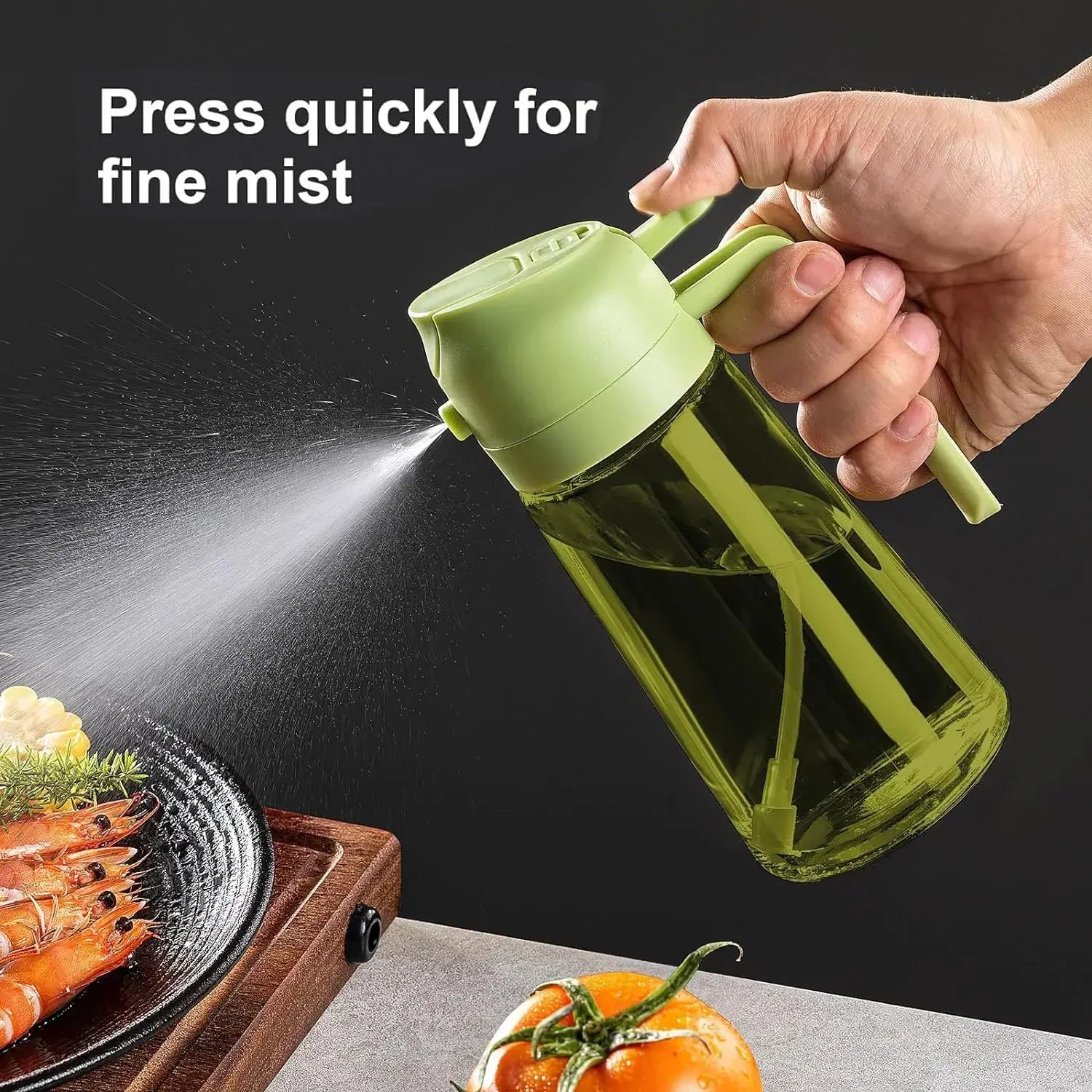 2-in-1 Dark Glass Olive Oil Dispenser and Sprayer - Lightproof Oil Sprayer for Cooking, Salads, and Barbecues