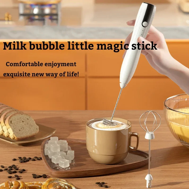 USB Rechargeable Electric Milk Frother with 3 Speed Settings for Coffee, Cappuccino, and Cream Foam Mixing