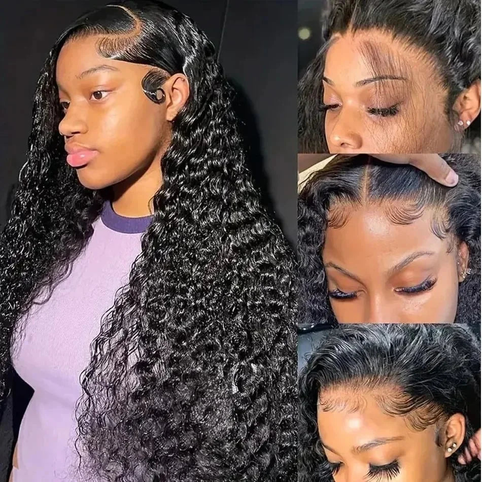250 Density Deep Wave Lace Front Wig - 13X6 HD Lace Frontal, 4X4 & 13X4 Curly Human Hair Wigs for Women, 360 Pre-Plucked Lace Wig