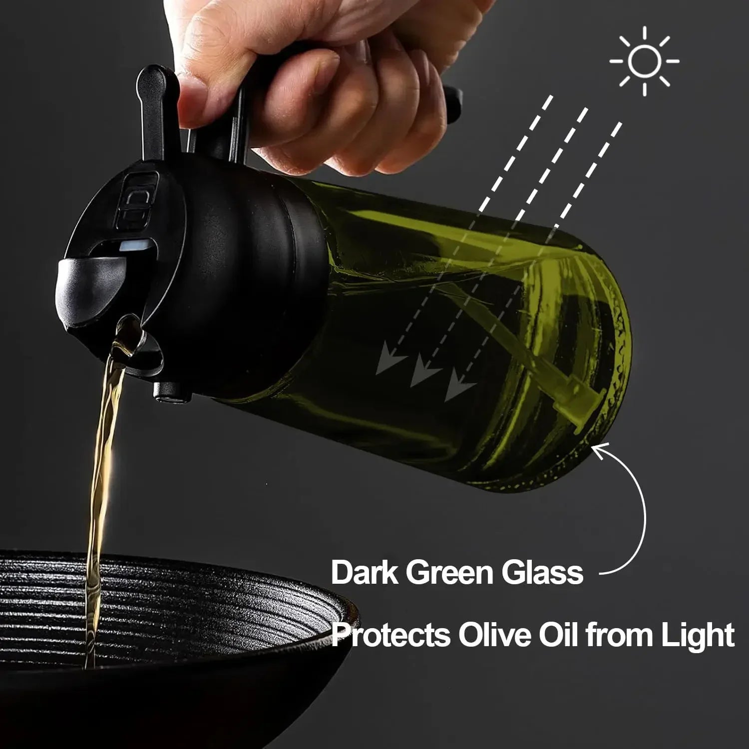 2-in-1 Dark Glass Olive Oil Dispenser and Sprayer - Lightproof Oil Sprayer for Cooking, Salads, and Barbecues
