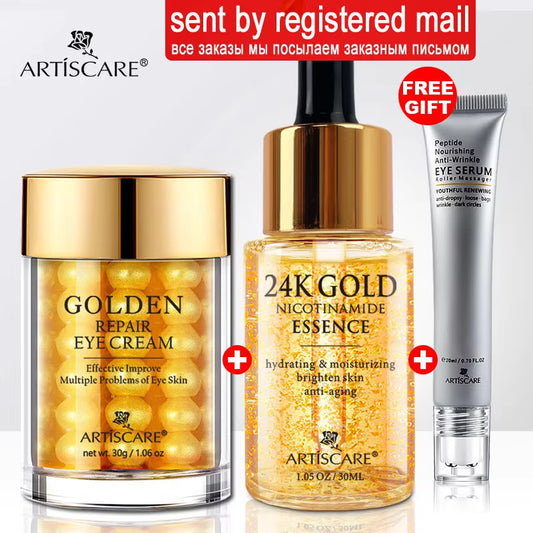 24K Gold Skincare Set – Serum, Eye Cream & Essence